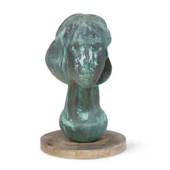 David Boyajian, Grecian Head (Female), bronze with green patina on a stainless-steel plinth