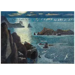 Millard Sheets, Moonlight Regatta, watercolor and graphite on paper