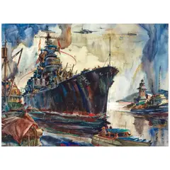 Home Port - USS Los Angeles by Arthur Edwaine Beaumont, watercolor and graphite on paper, sold Nov 2025