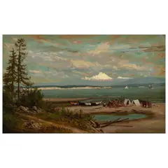 James Everett Stuart, Indian Camp, Admiralty Bay, Mt. Baker in the Background, oil on canvas