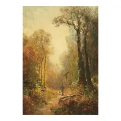 Figure and Dog in the Woods by Thomas Hill, oil on canvas, sold Nov 2025