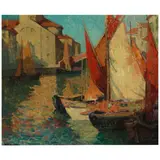 Mischa Askenazy, Boats in the Harbor, oil on canvas