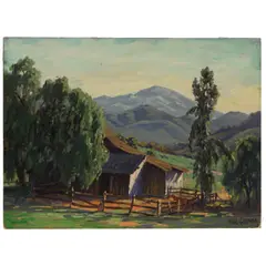 Paul Grimm, Foothill Home, Ranch and Trees, and Hillside Homes (a group of three), first and second oil on canvas laid to board and third oil on board