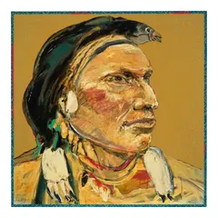 Native American with Bird Headdress by Ira Yeager, 1996-1997, oil on canvas, sold Nov 2025