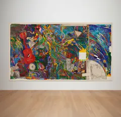 William T. Wiley, Crew Dark and the Captain's Crackers, 1985, acrylic, pastel, charcoal and graphite on canvas