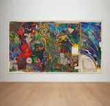 William T. Wiley, Crew Dark and the Captain's Crackers, 1985, acrylic, pastel, charcoal and graphite on canvas