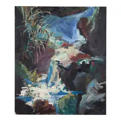 Henrietta Berk, Rocks, Water, Grass (Waterfall, Hetch Hetchy, Yosemite Valley), circa 1960-63, oil on canvas
