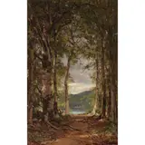 Thomas Hill, Figure Fishing from a Skiff, oil on canvas
