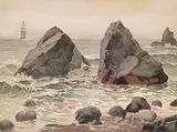 Gunnar Widforss, Mile Rocks Lighthouse, watercolor on paper laid to board