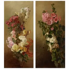 Paul de Longpré, Chrysanthemums and Hollyhocks (a group of two), first signed Paul de Longpre' (lower right) and second signed 'Paul De Longpre' (lower center)