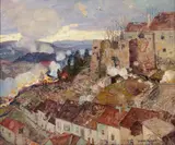 George Gardner Symons, Rhine Village Under Siege, oil on canvas