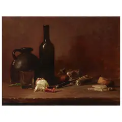 Guy Rose, Still Life with Wine Bottle and Onion, circa 1887, oil on canvas