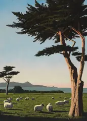David Ligare, Landscape with Sheep, oil on canvas