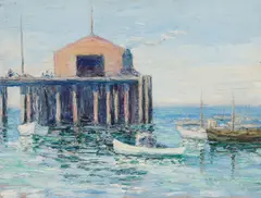 Lillie May Nicholson, Wharf No. 2; Eight Boats at Anchor (Monterey), oil on board
