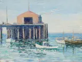 Lillie May Nicholson, Wharf No. 2; Eight Boats at Anchor (Monterey), oil on board