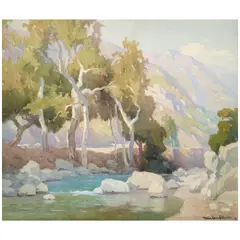 Trees and Stream by Marion Wachtel, watercolor on paper, offered Apr 2025
