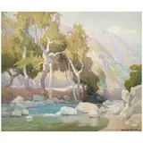 Trees and Stream by Marion Wachtel, watercolor on paper, offered Apr 2025