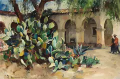 Millard Sheets, Cactus Of San Juan Capistrano, oil on canvas