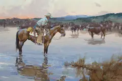 Reflections by Bill Anton, 2002, oil on canvas laid to panel, sold Apr 2025