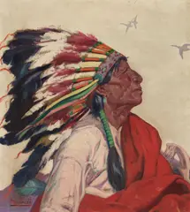 Lon Megargee, Portrait of a Native American (Wild Geese), oil on board