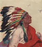 Lon Megargee, Portrait of a Native American (Wild Geese), oil on board