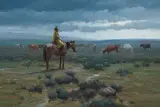 Robert Pummill, Change in the Weather (Night Herder), oil on Masonite