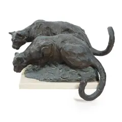 Kenneth Bunn, Two Cougars, bronze with olive green patina