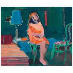 Theophilus Brown, Girl in Orange Dress, 1963, oil on paper on Masonite