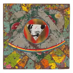 Tony Berlant, Not for Flowers, Jack, 1964, found metal collage with steel brads on wood