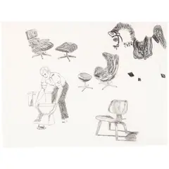 Sam Durant, Some Different Types of Seating, 1995, graphite on paper