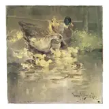 Franz Bischoff, Owl, Geese and Sparrows (group of five), first through fourth signed 'Franz A. Bischoff' (upper and lower right) and one unsigned