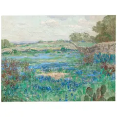 Julian Onderdonk, Landscape with Cactus and Bluebonnets, oil on canvas