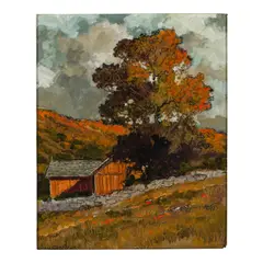 Eric Sloane, Blaze of Autumn, 1982, oil and graphite with tooling on Masonite