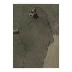Frank Howell, Native American in Profile with Red Earring, mixed media on paper