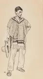 Maynard Dixon, Costume Sketch: Peon (Tucson circa 1860-1880), pen and white highlights on paper