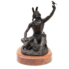 Joe Neil Beeler, Seated Native American, bronze with brown patina