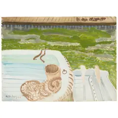 Milton Avery, Moored Boat, 1948, watercolor, charcoal and graphite on paper