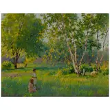 Edward Dufner, Gathering Flowers, watercolor, gouache and graphite on paper