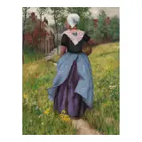 George Hitchcock, Brittany Girl on a Flowered Pathway, oil on canvas