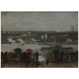 Maurice Molarsky, Return of the U.S. Fleet After World War I, Rainy Day Along the Hudson, 1918, oil on canvas laid down on board