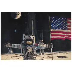 Robert McCall, First Men on the Moon, No. 1, 1969, watercolor, gouache, acrylic, ink, felt tip pen and graphite on paper laid down to foam board