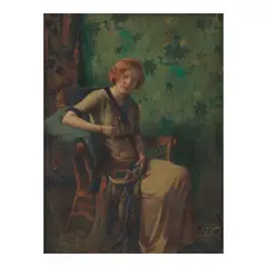 Ivan G. Olinsky, Woman with Embroidery, oil on canvas