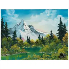 Bob Ross, Lake Below Snow-Capped Peaks and Cloudy Sky, circa 1990-91, oil on canvas