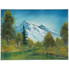 Bob Ross, Lake Below Snow-Covered Mountains and Clear Sky, circa 1990-91, oil on canvas