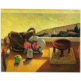 Ethel Fisher, Still Life with Messenger Bag, 1984, oil on canvas