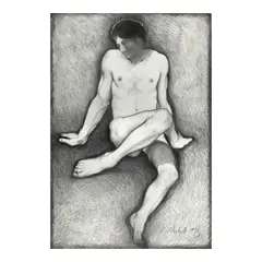 Lowell Nesbitt, Untitled (Sitting Nude), 1973, graphite on paper laid down on board