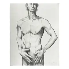 Untitled (Male Nude) by Lowell Nesbitt, 1977, graphite on paper laid down on board, sold Aug 2025