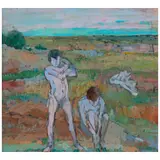 John Heliker, Marsh Landscape with Three Bathers, oil on canvas