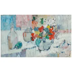 John Heliker, Still Life with Bright Annual Flowers, oil on canvas