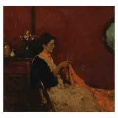 Malcolm T. Liepke, Lady Knitting, 1982, oil on canvas